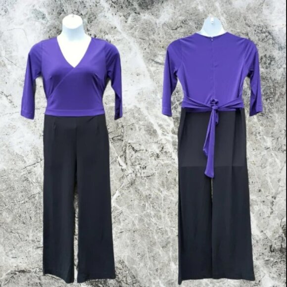 Jessica London Purple & Black Stretch Knit Colorblock Jumpsuit Size 18W - Picture 5 of 11